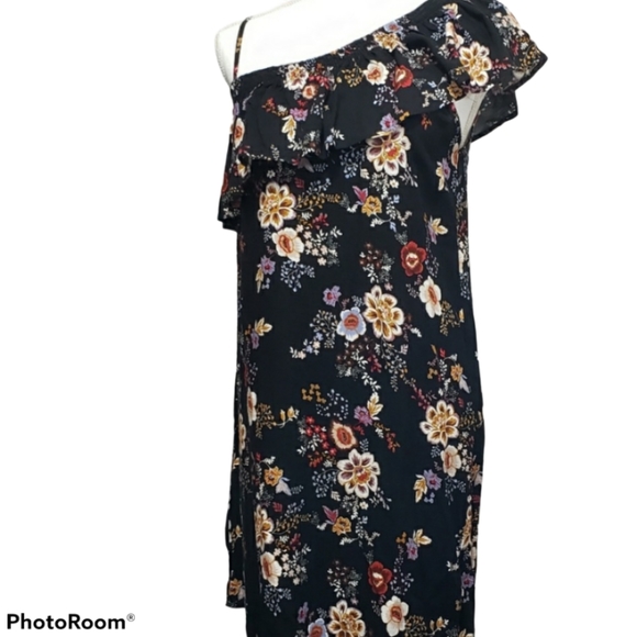 Pink Rose Dresses & Skirts - Pink Rose Asymmetrical Black Floral Dress Sz Small